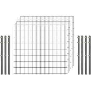 Industrie-Zaunset 8/6/8 Doppelstab 6 Matten + 7 Pfosten 250/163 cm Verzinkt