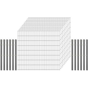 Industrie-Zaunset 8/6/8 Doppelstab 11 Matten + 12 Pfosten 250/163 cm Verzinkt