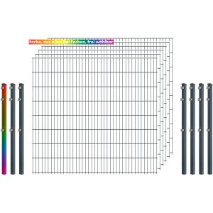 Industrie-Zaunset 8/6/8 Doppelstab 6 Matten +7 Pfosten 250/163 cm Freie Farbwahl