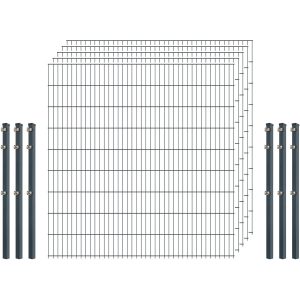 Industrie-Zaunset 8/6/8 Doppelstab 5 Matten + 6 Pfosten 250/183 cm Anthrazit