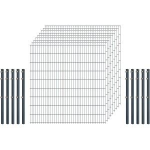 Industrie-Zaunset 8/6/8 Doppelstab 9 Matten + 10 Pfosten 250/183 cm Anthrazit