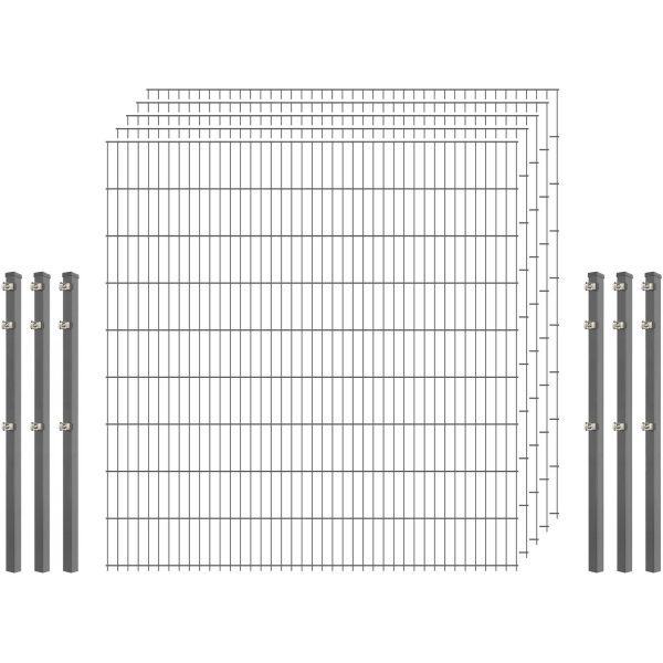 Industrie-Zaunset 8/6/8 Doppelstab 5 Matten + 6 Pfosten 250/183 cm Verzinkt