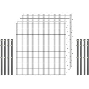 Industrie-Zaunset 8/6/8 Doppelstab 7 Matten + 8 Pfosten 250/183 cm Verzinkt