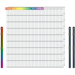 Industrie-Zaunset 8/6/8 Doppelstab 2 Matten +3 Pfosten 250/183 cm Freie Farbwahl