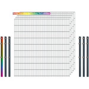 Industrie-Zaunset 8/6/8 Doppelstab 5 Matten +6 Pfosten 250/183 cm Freie Farbwahl