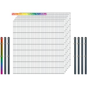 Industrie-Zaunset 8/6/8 Doppelstab 6 Matten +7 Pfosten 250/183 cm Freie Farbwahl