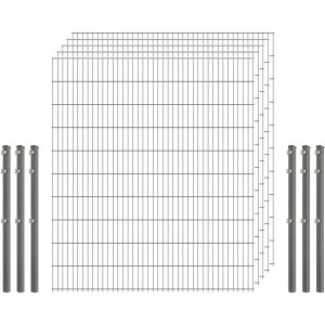 Industrie-Zaunset 8/6/8 Doppelstab 5 Matten + 6 Pfosten 250/203 cm Verzinkt