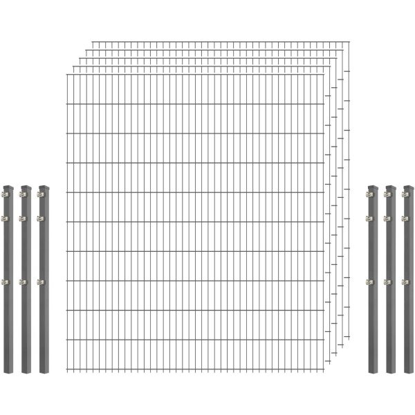 Industrie-Zaunset 8/6/8 Doppelstab 5 Matten + 6 Pfosten 250/203 cm Verzinkt