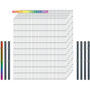 Industrie-Zaunset 8/6/8 Doppelstab 6 Matten +7 Pfosten 250/203 cm Freie Farbwahl