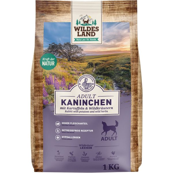 Wildes Land Hunde-Trockenfutter Kaninchen mit Kartoffeln und Wildkräutern 1 kg