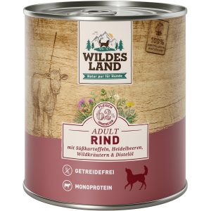Wildes Land Hunde-Nassfutter Rind mit Süßkartoffeln und Distelöl 6 x 800 g