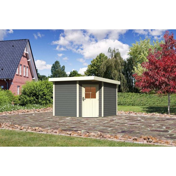 Karibu Holz-Gartenhaus/Gerätehaus Neuruppin Terragrau Flachdach Lackiert 270 cm x 270 cm