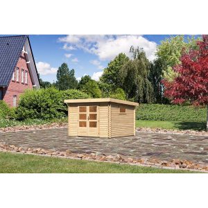 Karibu Holz-Gartenhaus/Gerätehaus Jeebel Natur Pultdach Unbehandelt 282 cm x 282 cm