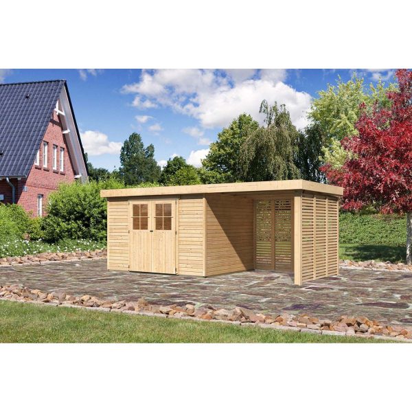 Karibu Holz-Gartenhaus/Gerätehaus Boras Natur Flachdach Unbehandelt 298 cm x 242 cm