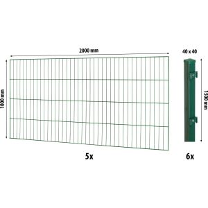 Floraworld Einstabmatten-Zaunset mit Vierkantpfosten Grün 100 cm x 1000 cm