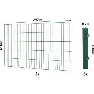 Floraworld Einstabmatten-Zaunset mit Vierkantpfosten Grün 125 cm x 1000 cm