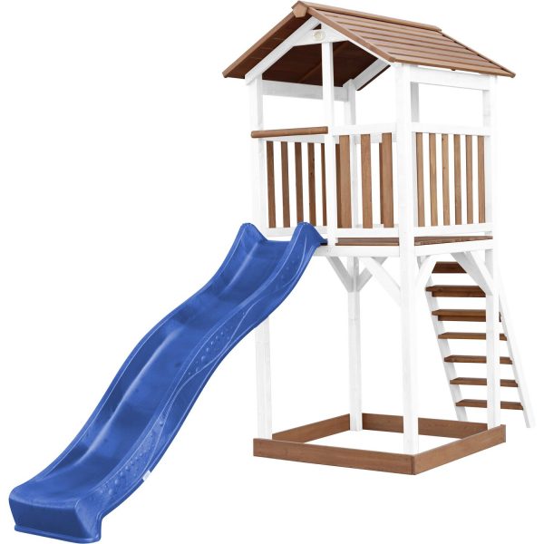 Axi Beach Tower Spielturm Braun - Weiß mit Blauer Rutsche 349 x 111 x 242 cm