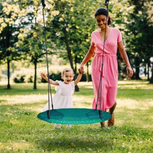 Axi Beach Tower Spielturm mit Summer Nestschaukel Braun und Blauer Rutsche