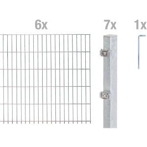 Metallzaun Grund-Set Doppelstabmatte feuerverzinkt 6 x 2 m x 1 m