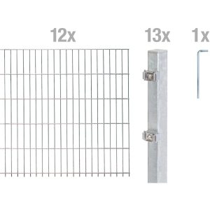 Metallzaun Grund-Set Doppelstabmatte feuerverzinkt 12 x 2 m x 1 m