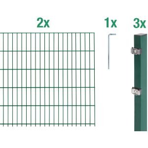 Metallzaun Grund-Set Doppelstabmatte verz. Grün beschichtet 2 x 2 m x 0