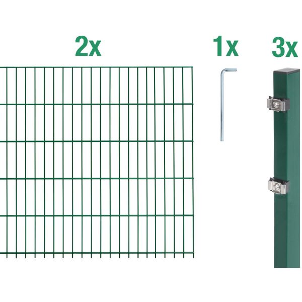 Metallzaun Grund-Set Doppelstabmatte verz. Grün beschichtet 2 x 2 m x 0