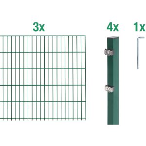 Metallzaun Grund-Set Doppelstabmatte verz. Grün beschichtet 3 x 2 m x 1