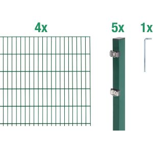 Metallzaun Grund-Set Doppelstabmatte verz. Grün beschichtet 4 x 2 m x 1