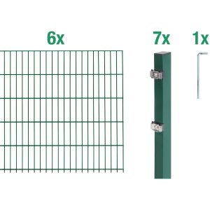 Metallzaun Grund-Set Doppelstabmatte verz. Grün beschichtet 6 x 2 m x 0