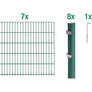Metallzaun Grund-Set Doppelstabmatte verz. Grün beschichtet 7 x 2 m x 1