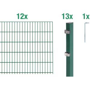 Metallzaun Grund-Set Doppelstabmatte verz. Grün beschichtet 12 x 2 m x 0
