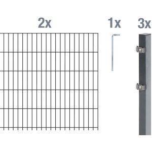 Metallzaun Grund-Set Doppelstabmatte verz. Anthrazit beschichtet 2 x 2 m x 1