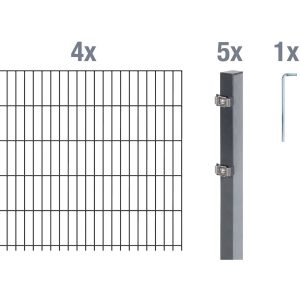 Metallzaun Grund-Set Doppelstabmatte verz. Anthrazit beschichtet 4 x 2 m x 1