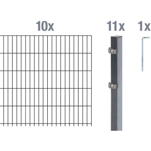 Metallzaun Grund-Set Doppelstabmatte verz. Anthrazit beschichtet 10x 2 m x 1