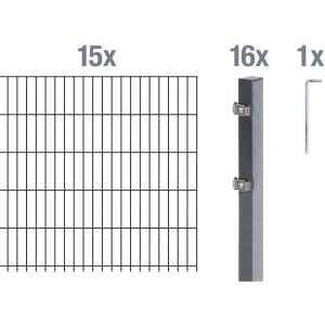 Metallzaun Grund-Set Doppelstabmatte verz. Anthrazit beschichtet 15x 2 m x 1