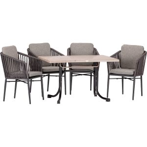 Acamp Set 4x Stapelsessel Manhattan 1x Tisch Boulevard 120 cm x 80 cm Anthrazit